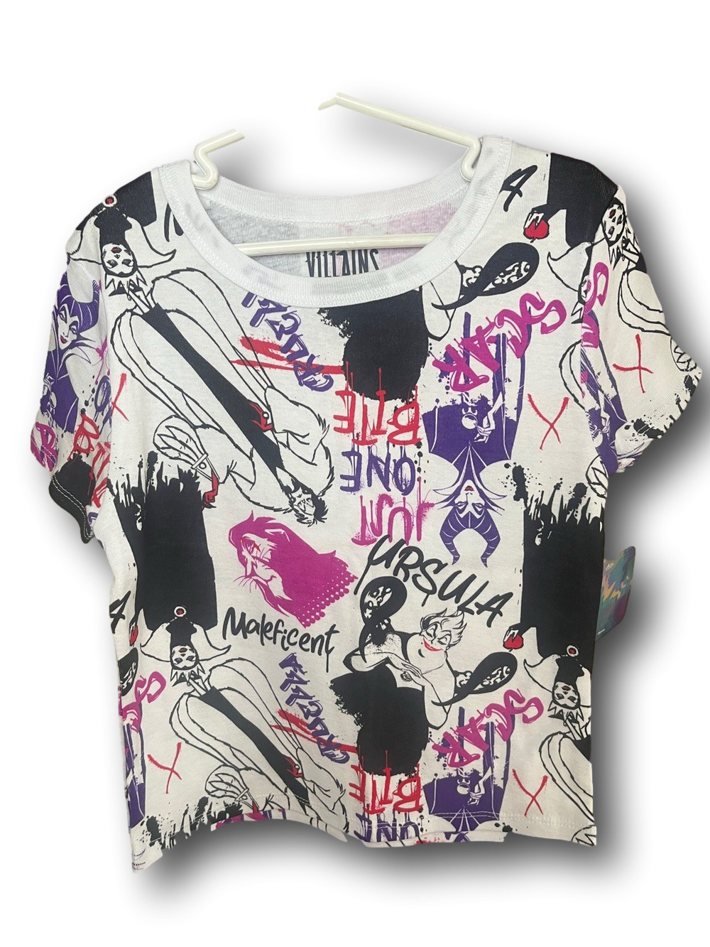 Girls Disney Villains Graphic Tee - White with Black, Purple & Pink